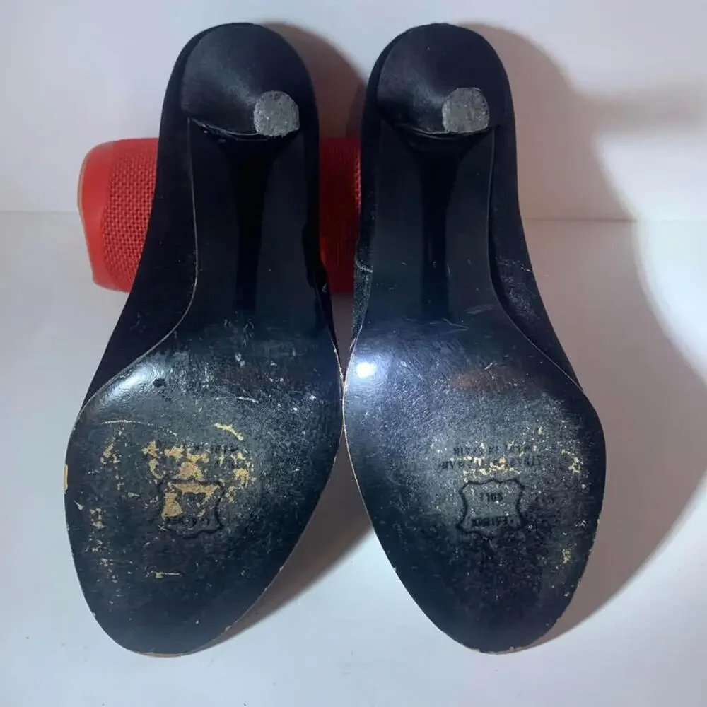 Stuart Weitzman Shoes Black Satin Heels Bows Women's‎ 6.5 - Picture 6 of 6